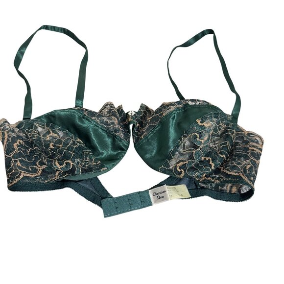Christian Dior Intimates Women's Green Lace/Satin Floral Beads Underwire S 36C - Picture 1 of 7